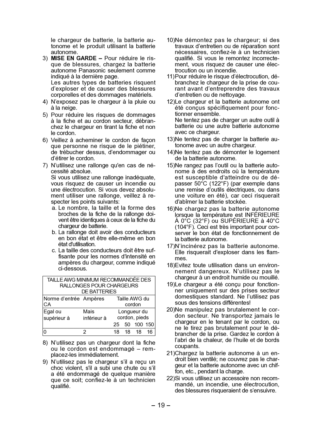 Panasonic EY7411 operating instructions Norme d’entrée Ampères 