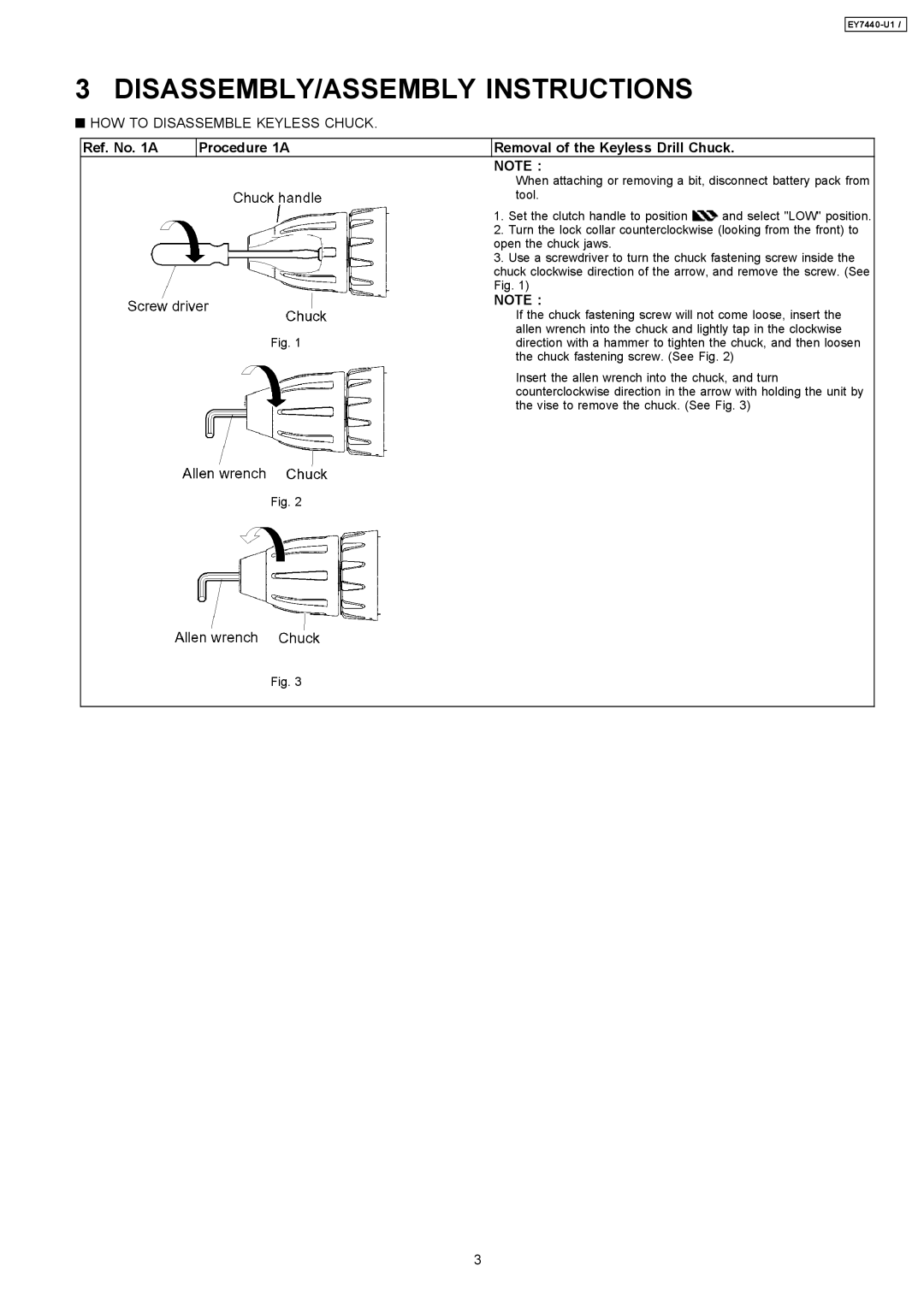 Panasonic EY7440-U1 specifications DISASSEMBLY/ASSEMBLY Instructions 