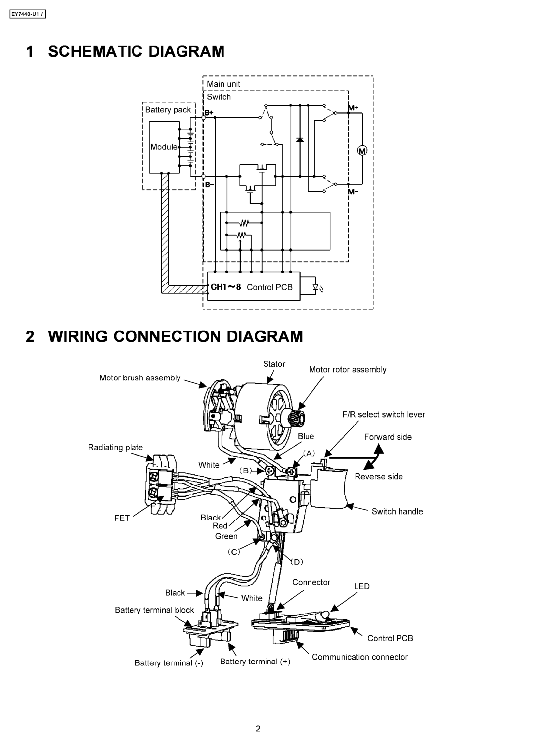 Panasonic EY7440-U1 specifications SCHEMATIC DIAGRAM 2 WIRING CONNECTION DIAGRAM 