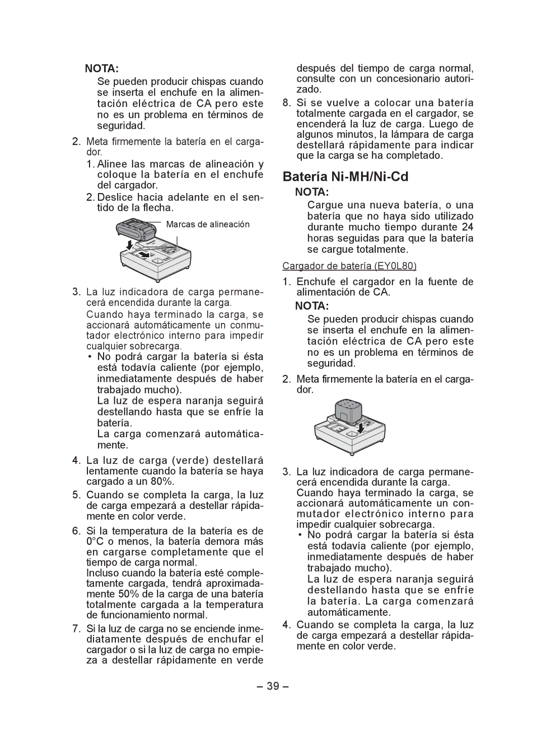 Panasonic EY7440 operating instructions Batería Ni-MH/Ni-Cd 