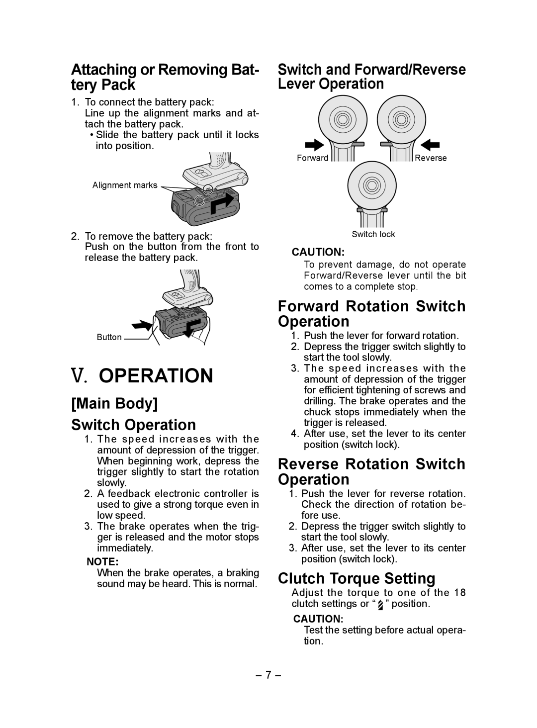 Panasonic EY7440 operating instructions Operation 