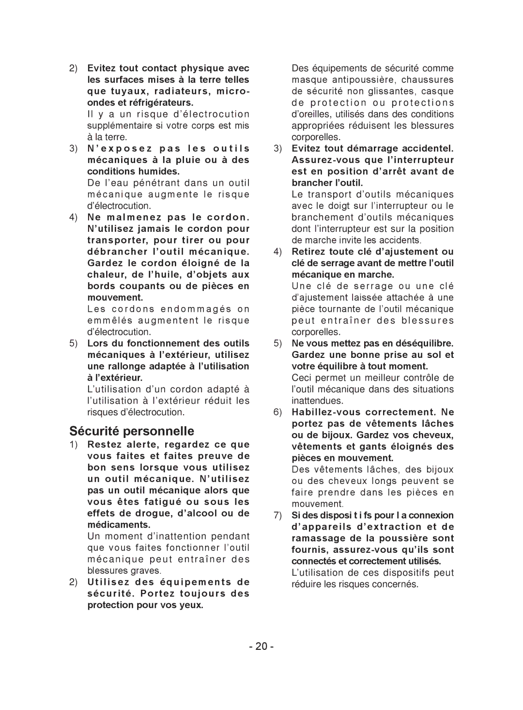 Panasonic EY7441 operating instructions Sécurité personnelle 