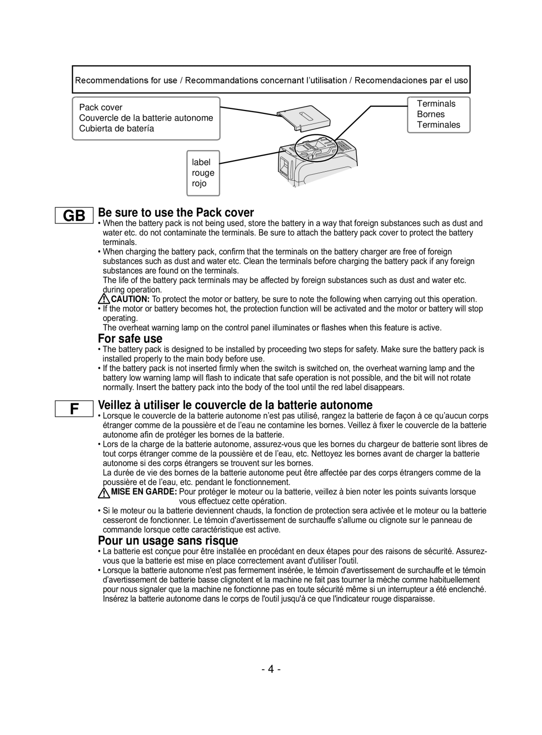 Panasonic EY7441 operating instructions Be sure to use the Pack cover 