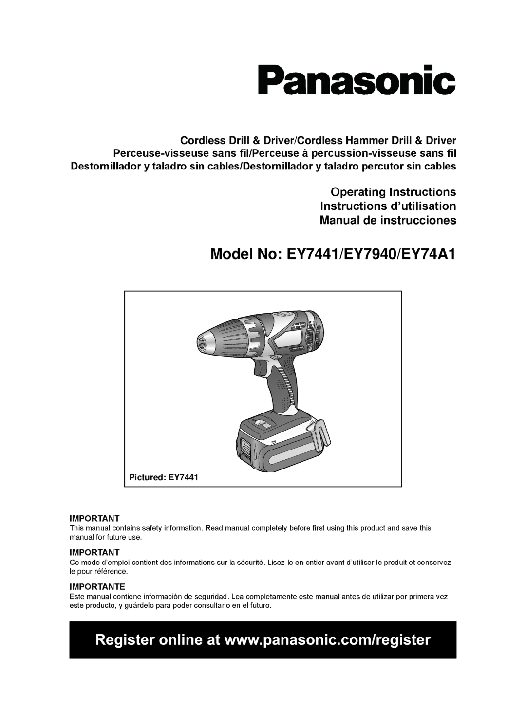 Panasonic operating instructions Model No EY7441/EY7940/EY74A1 