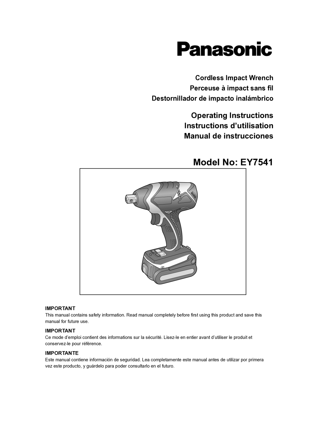 Panasonic operating instructions Model No EY7541, Importante 