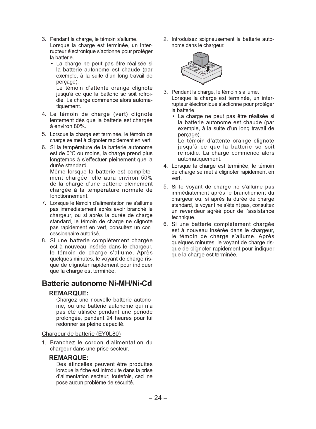 Panasonic EY7541 operating instructions Batterie autonome Ni-MH/Ni-Cd 