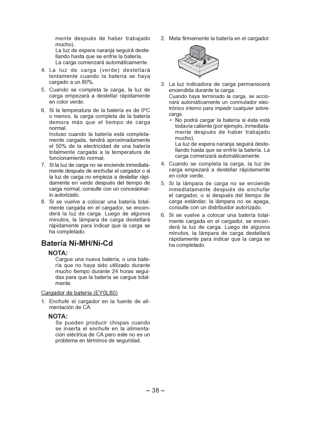 Panasonic EY7541 operating instructions Batería Ni-MH/Ni-Cd 