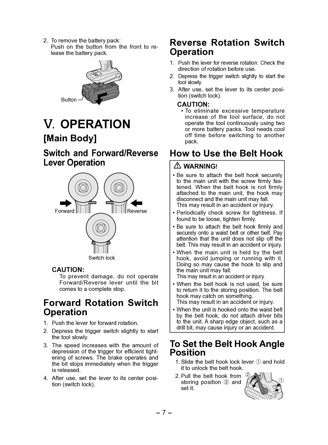 Panasonic EY7541 operating instructions Operation 