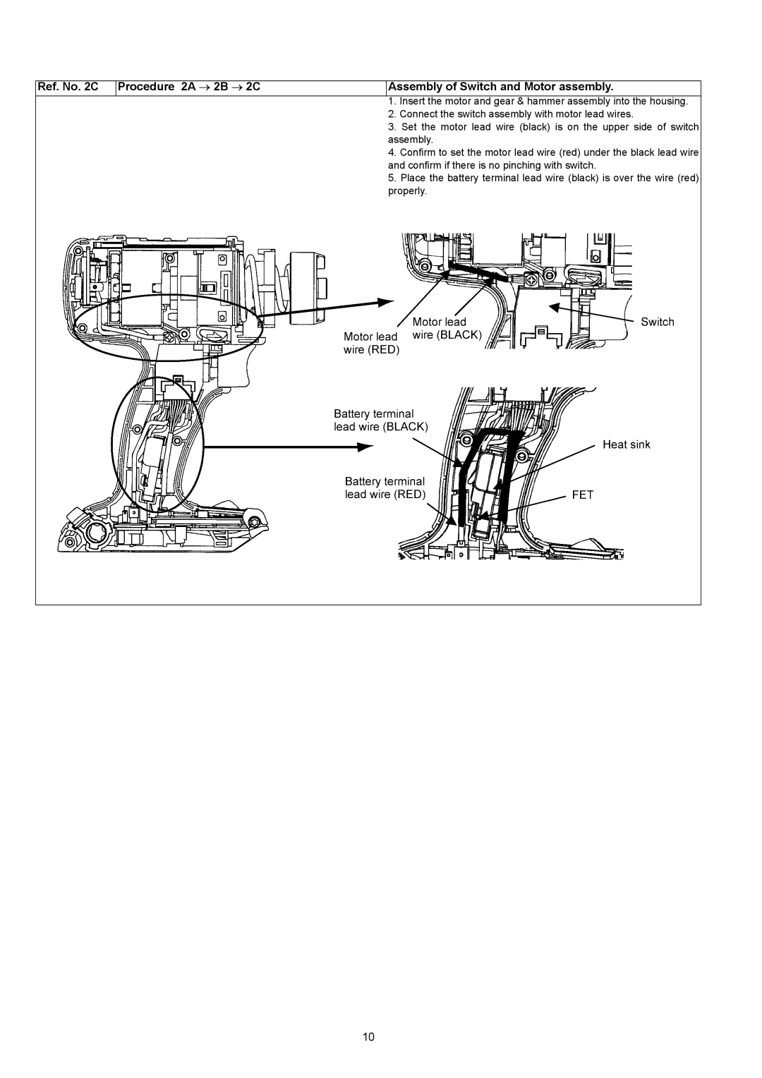 Panasonic EY7542 specifications Insert the motor and gear & hammer assembly into the housing 