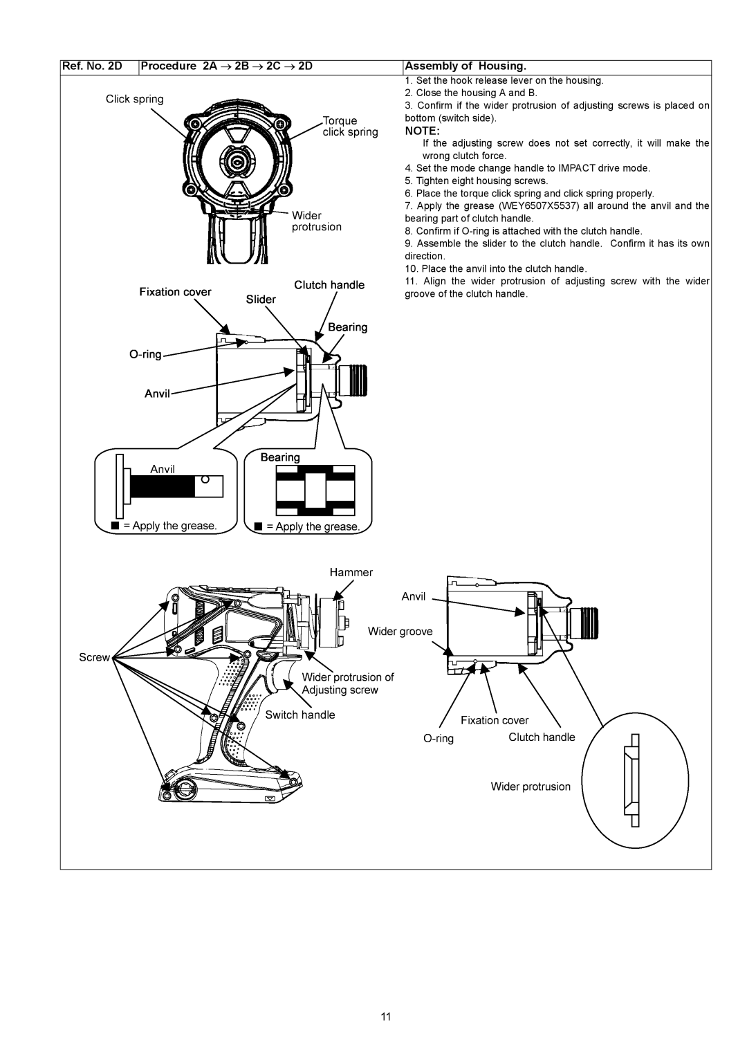 Panasonic EY7542 specifications Ref. No D Procedure 2A → 2B → 2C → 2D Assembly of Housing 