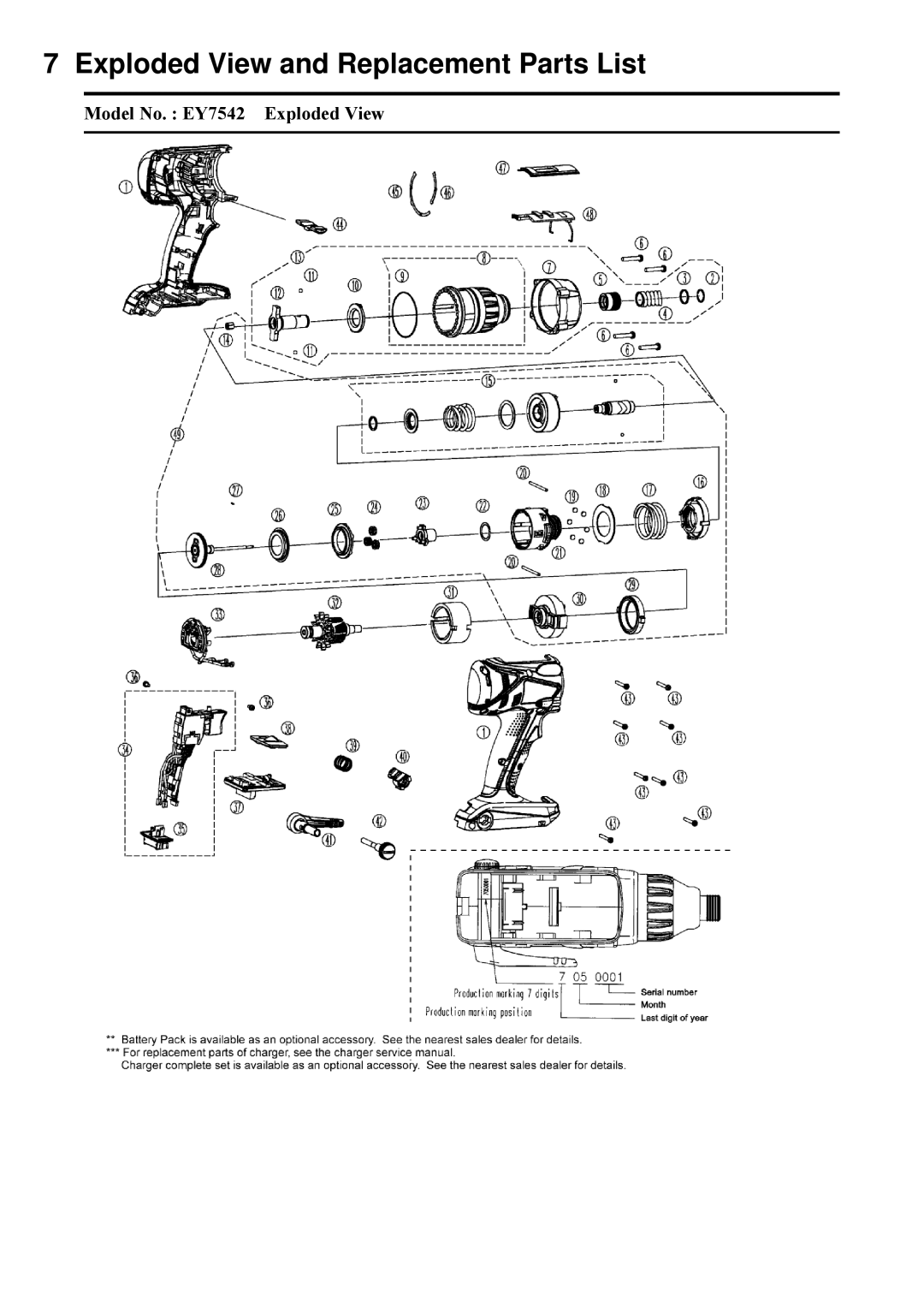 Panasonic EY7542 specifications Exploded View and Replacement Parts List 