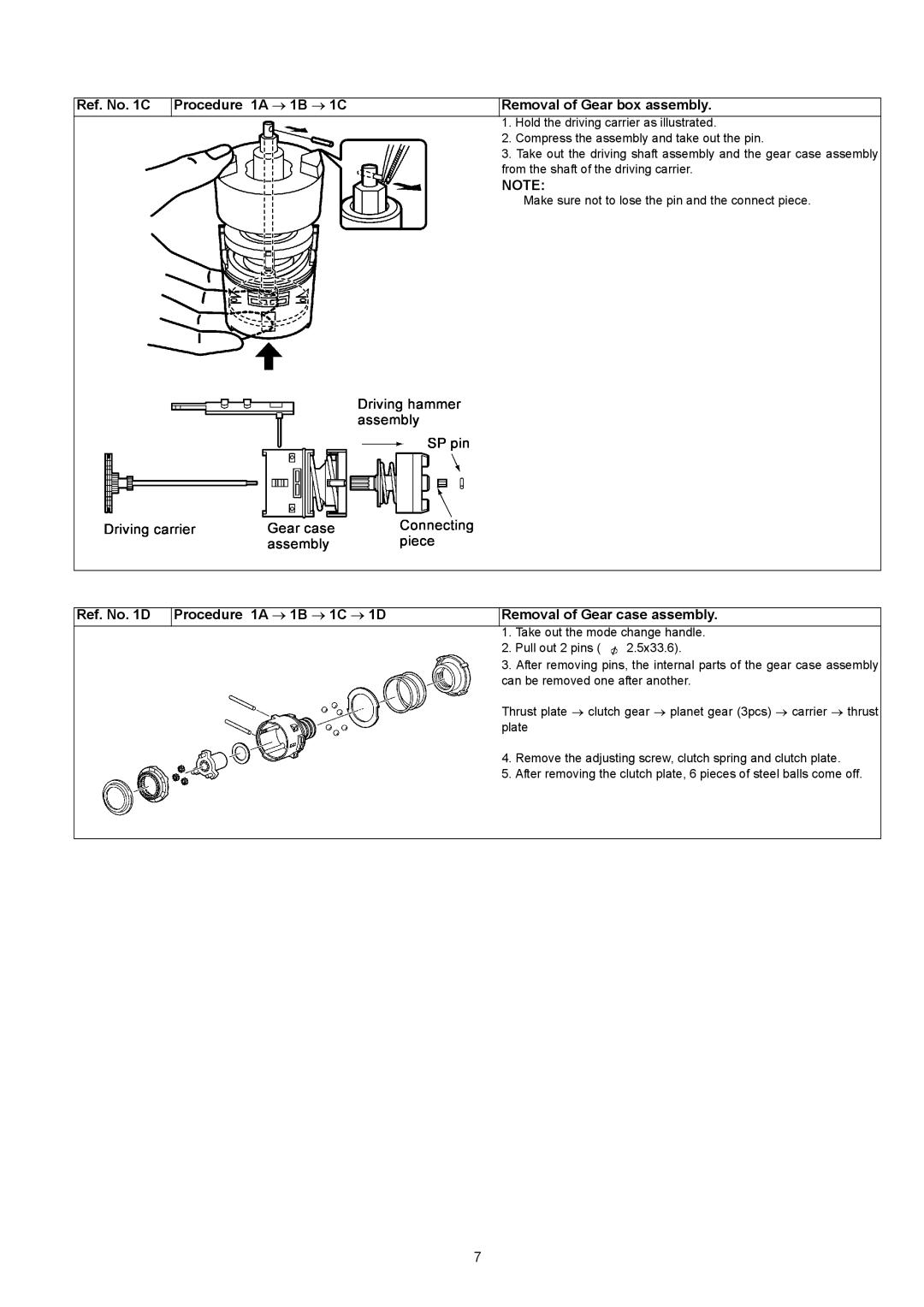 Panasonic EY7542 specifications Hold the driving carrier as illustrated 