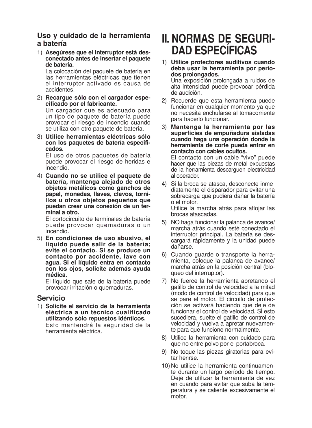 Panasonic EY7546 operating instructions Uso y cuidado de la herramienta a batería, Servicio 