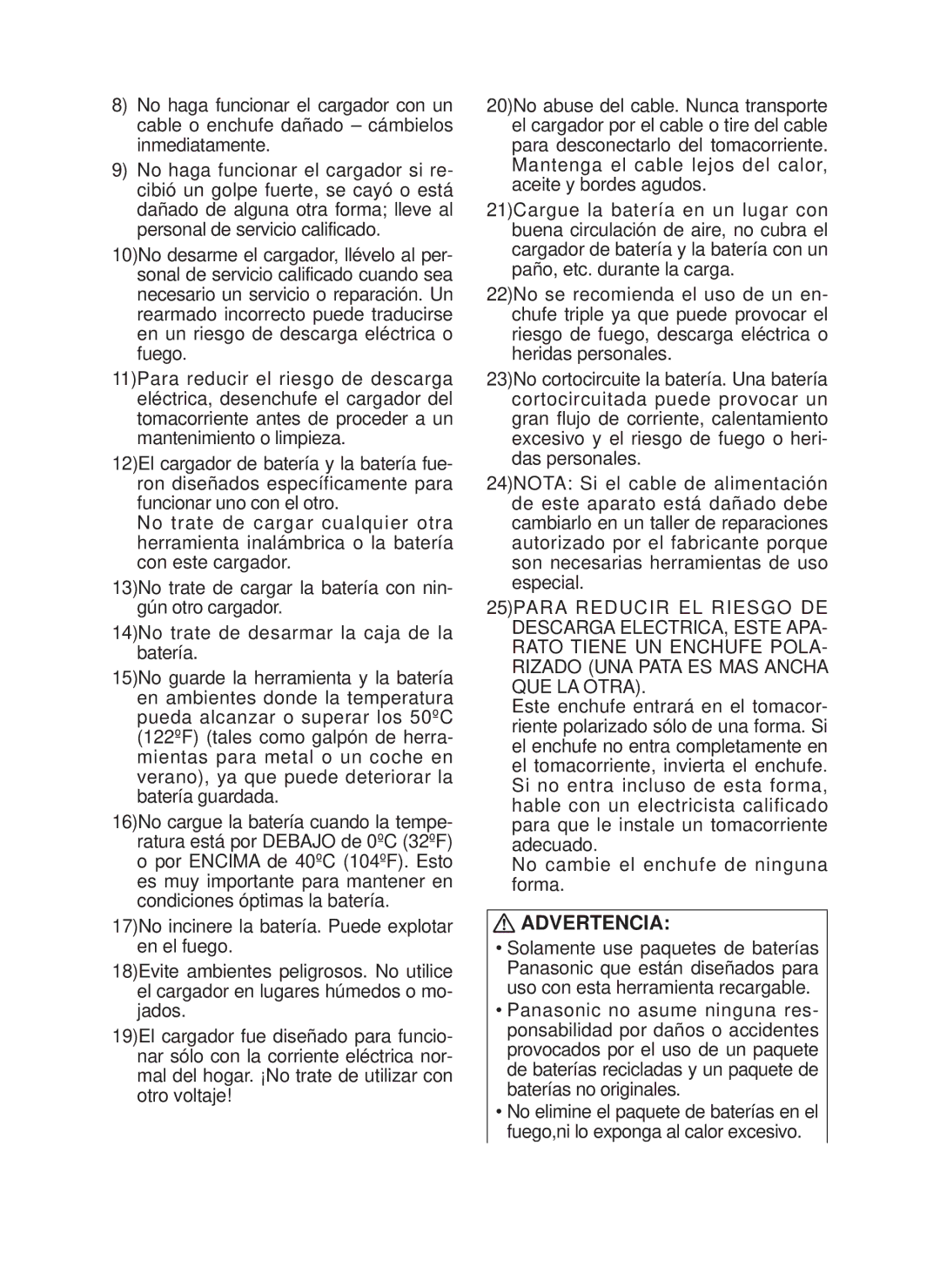 Panasonic EY7546 operating instructions Advertencia 