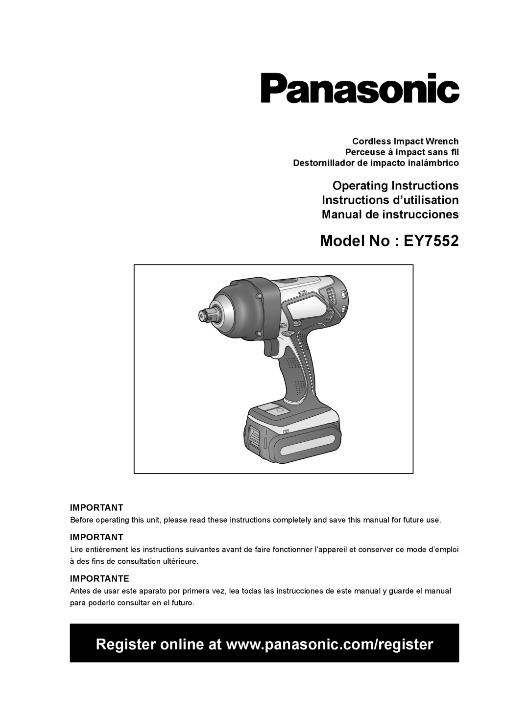 Panasonic operating instructions Model No EY7552, Importante 