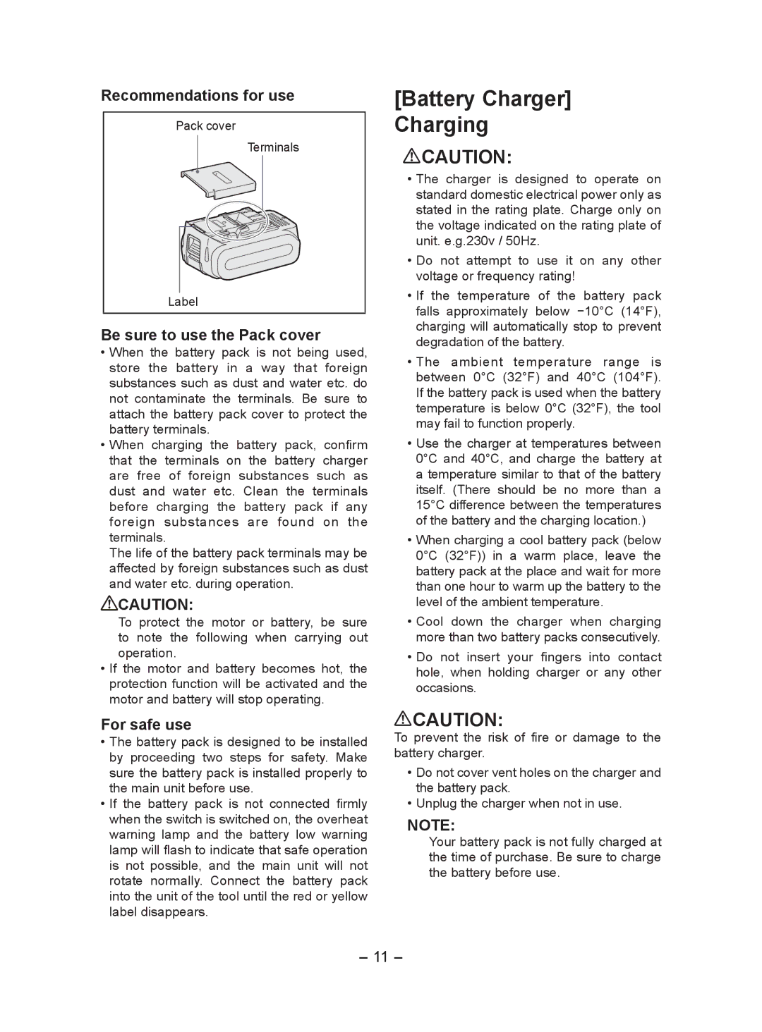 Panasonic EY7552 operating instructions Battery Charger Charging, Pack cover Terminals Label 