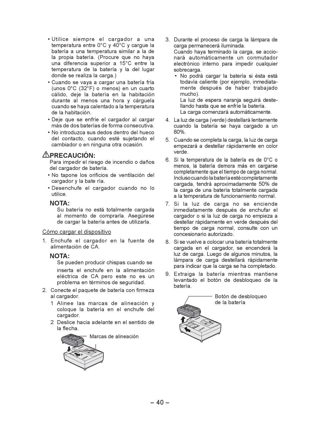 Panasonic EY7552 operating instructions Nota, Enchufe el cargador en la fuente de alimentación de CA 