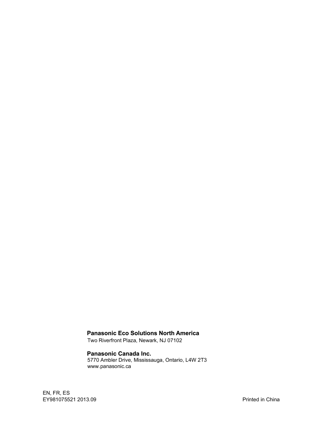 Panasonic EY7552 operating instructions Two Riverfront Plaza, Newark, NJ, EY981075521 