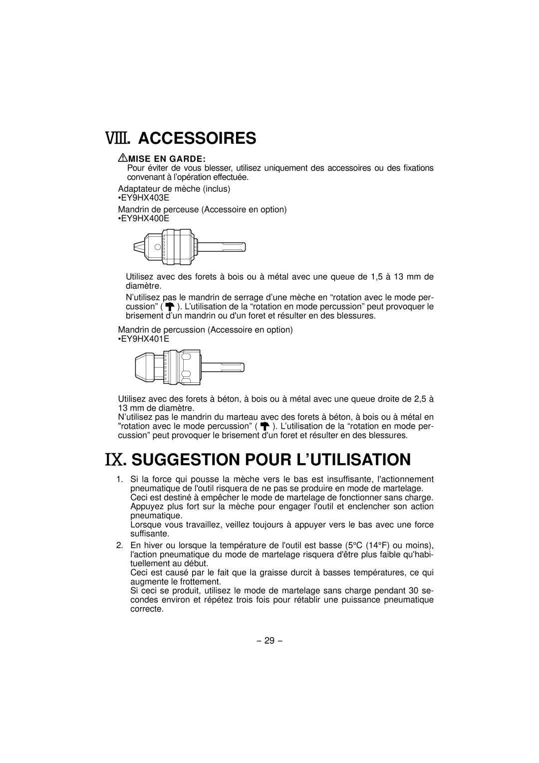 Panasonic EY7840 operating instructions Accessoires, Suggestion Pour L’UTILISATION 