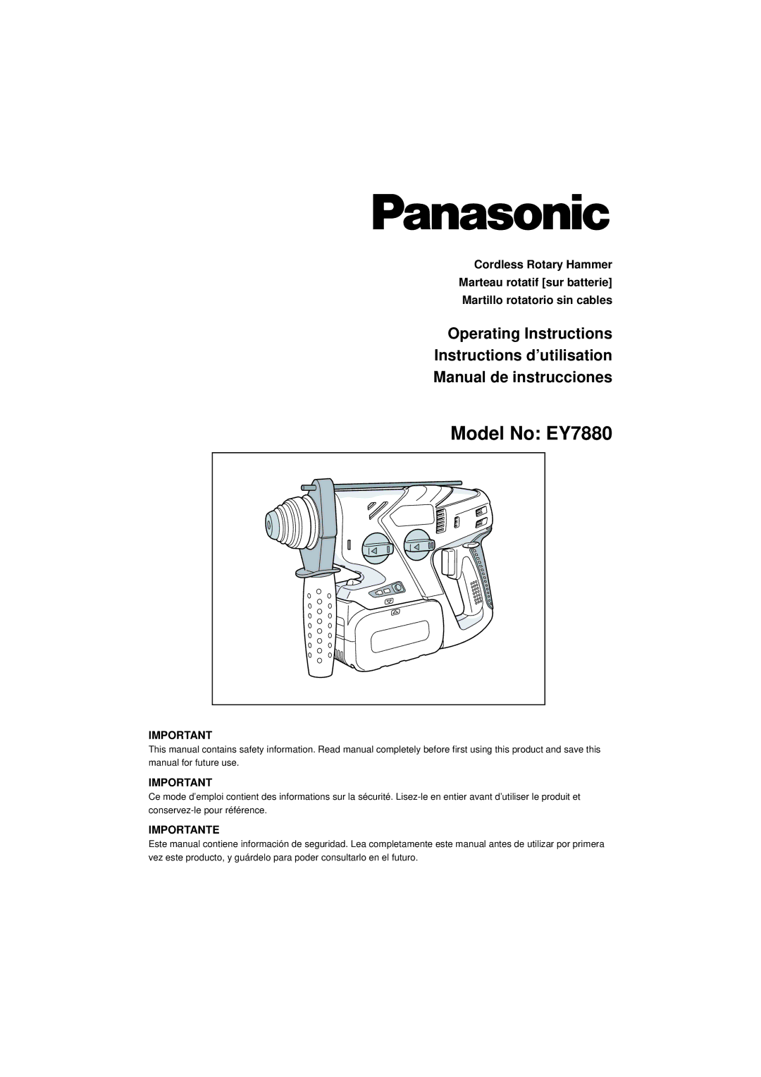 Panasonic operating instructions Model No EY7880, Importante 