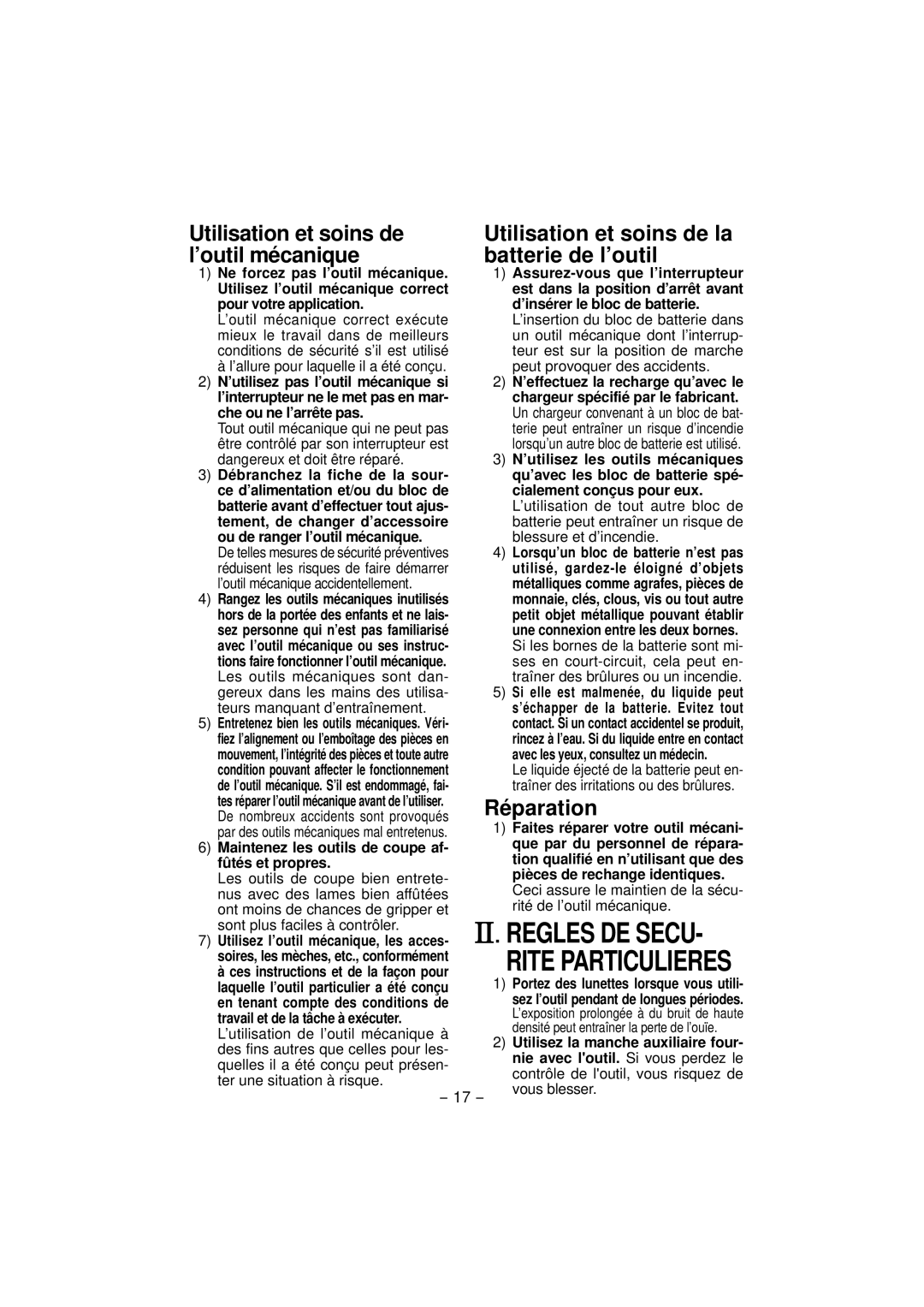 Panasonic EY7880 operating instructions Réparation 