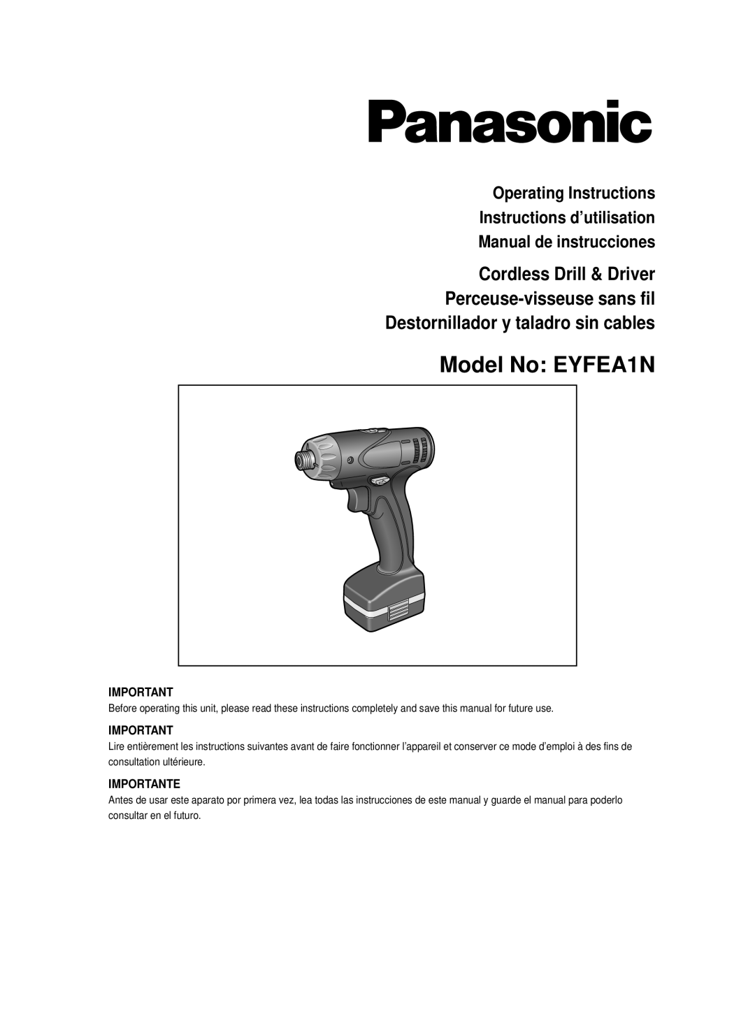 Panasonic operating instructions Model No EYFEA1N 