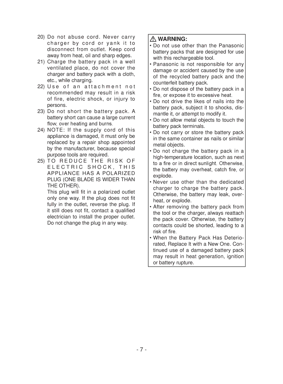 Panasonic EYFEA1N operating instructions 