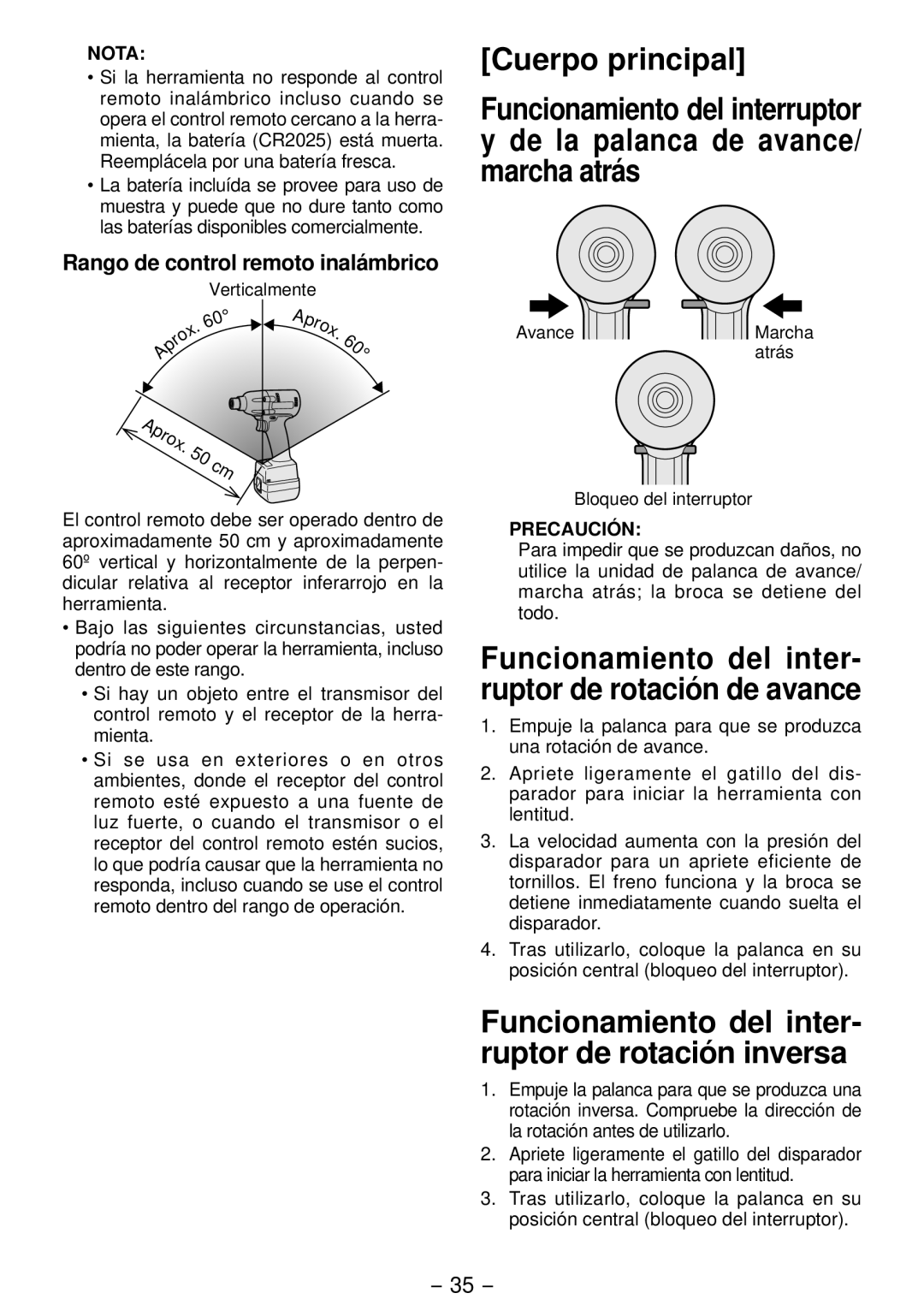 Panasonic EYFLA2A, EYFLA2Q, EYFLA3J, EYFLA1A operating instructions Cuerpo principal, Rango de control remoto inalámbrico 