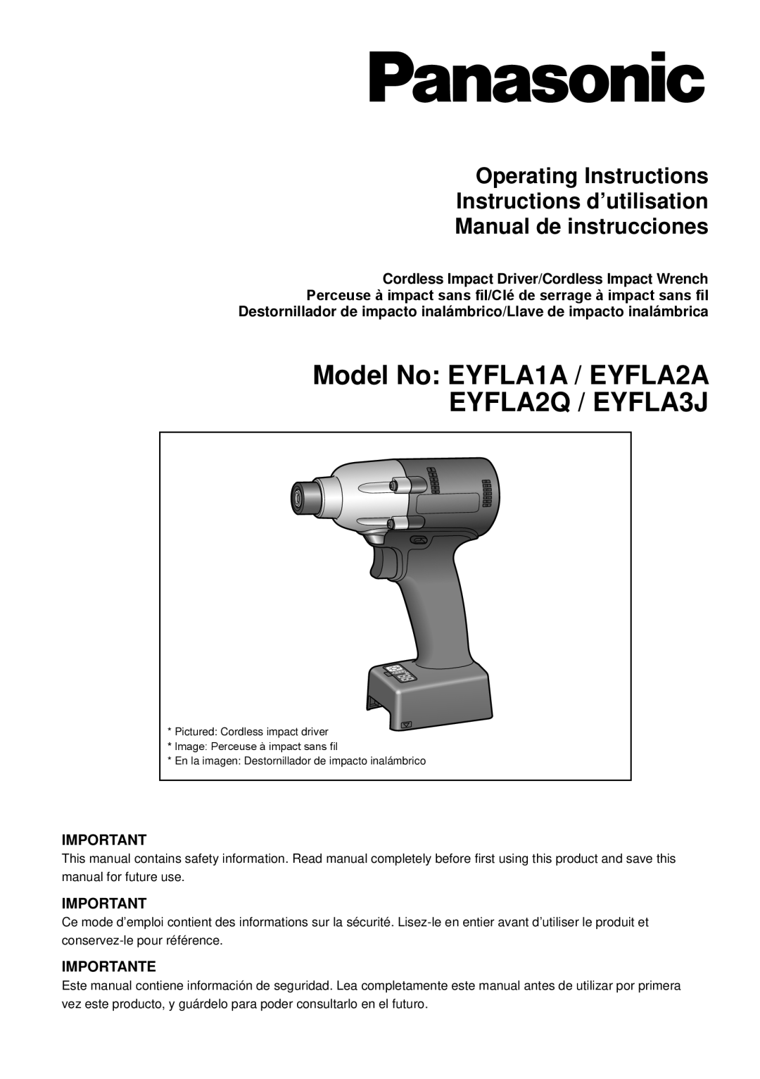 Panasonic operating instructions Model No EYFLA1A / EYFLA2A, EYFLA2Q / EYFLA3J, Manual de instrucciones, Importante 