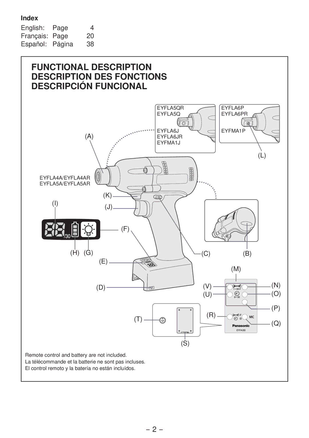 Panasonic EYFLA4A operating instructions Index 