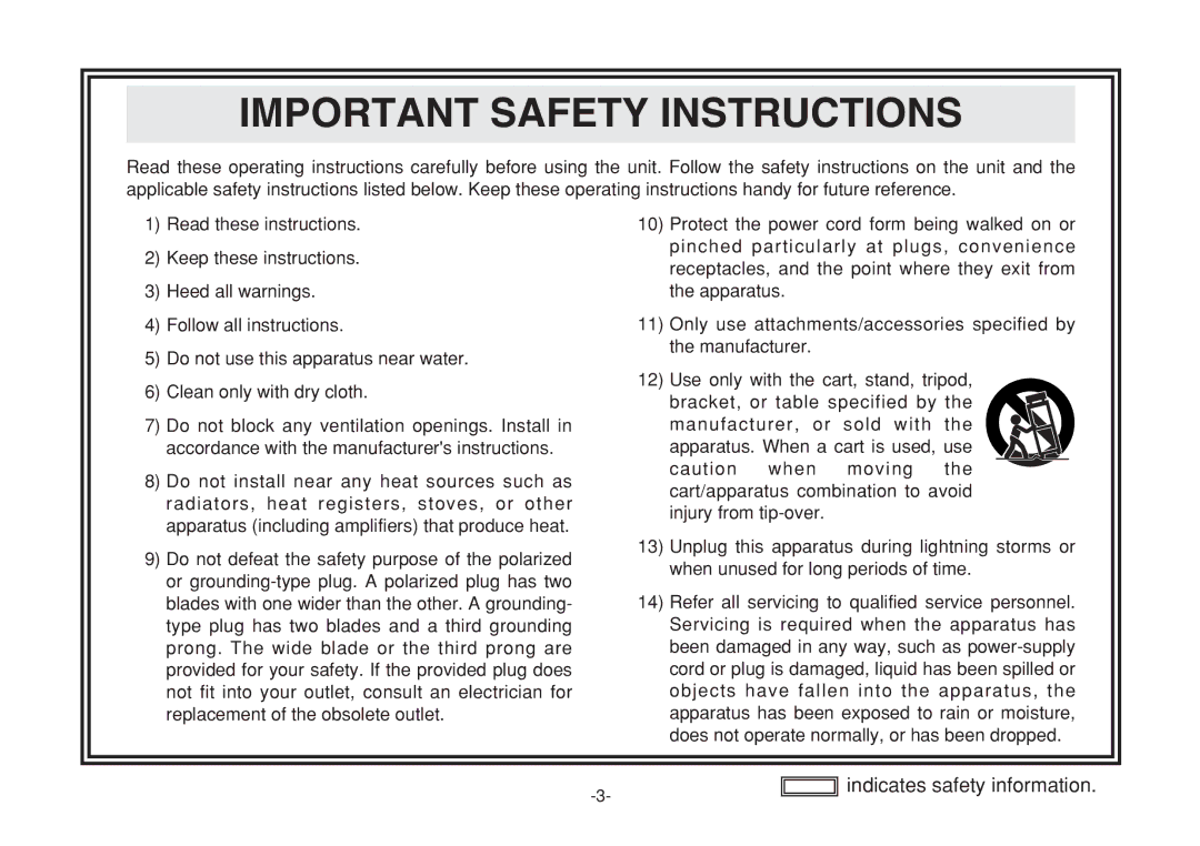 Panasonic VQTB0088D, F0205Y0 manual Important Safety Instructions 