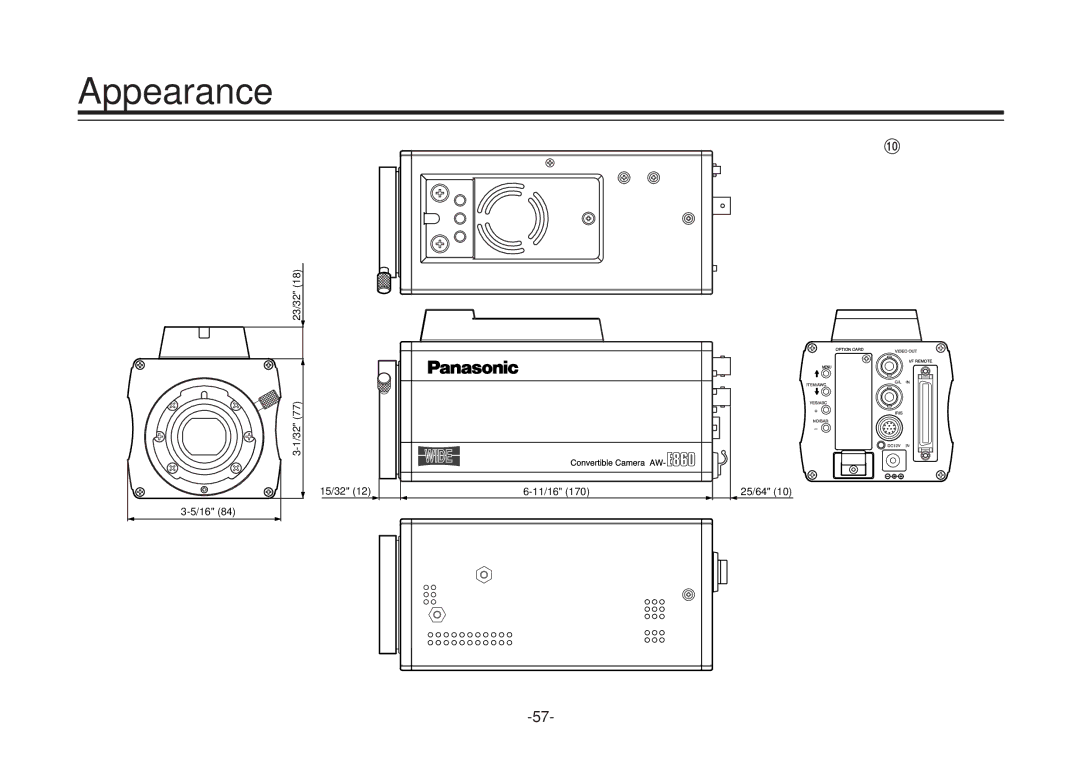 Panasonic VQTB0088D, F0205Y0 manual Appearance, Unit inch mm 