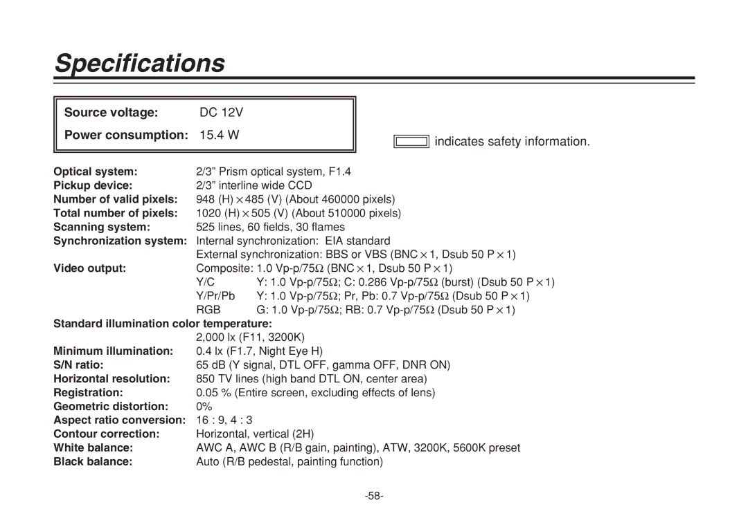 Panasonic F0205Y0, VQTB0088D manual Specifications, Source voltage Power consumption 15.4 W 