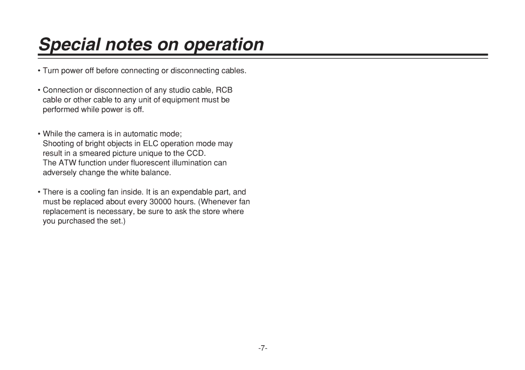 Panasonic VQTB0088D, F0205Y0 manual Special notes on operation 