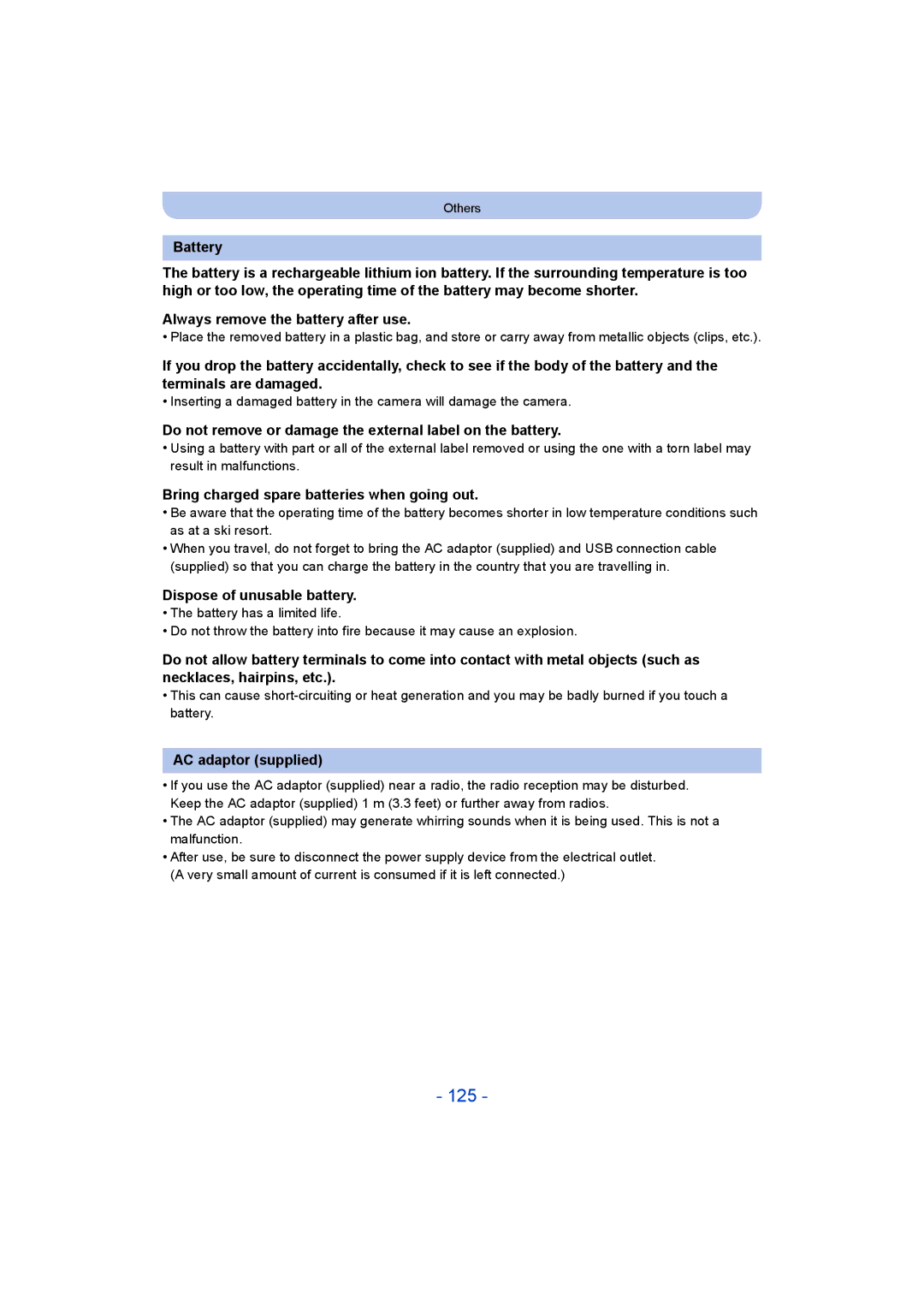 Panasonic VQT5G33, F0214NK0, DMC-LZ40 operating instructions 125 