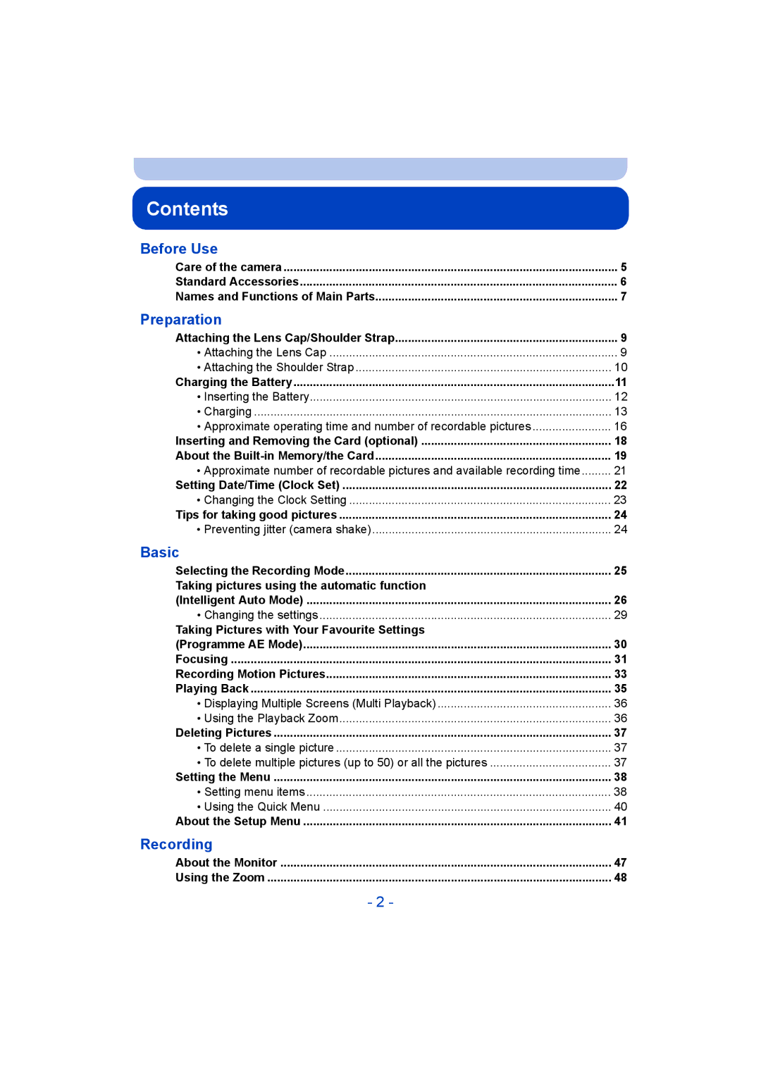 Panasonic VQT5G33, F0214NK0, DMC-LZ40 operating instructions Contents 