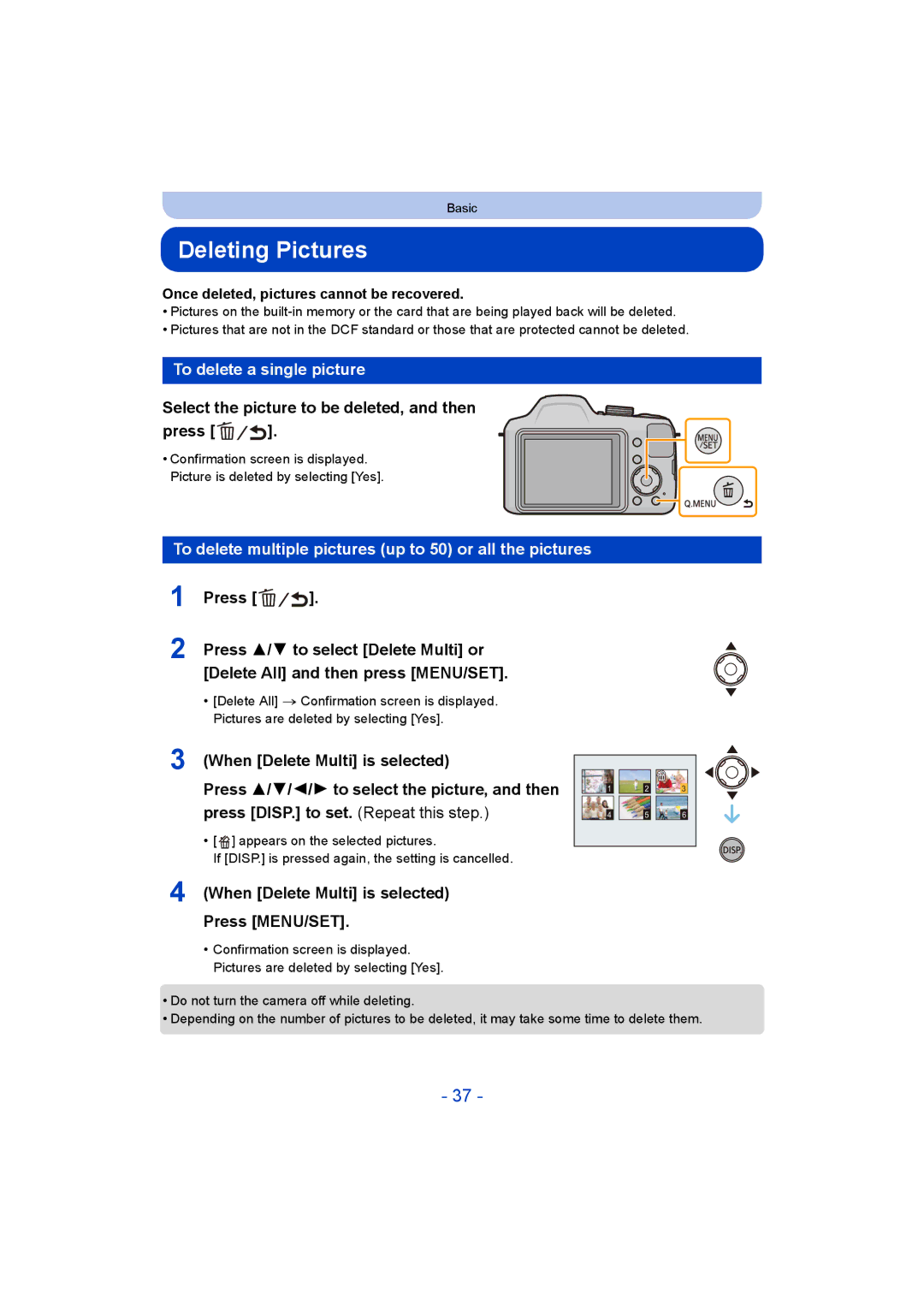 Panasonic DMC-LZ40 Deleting Pictures, To delete a single picture, Select the picture to be deleted, and then Press 