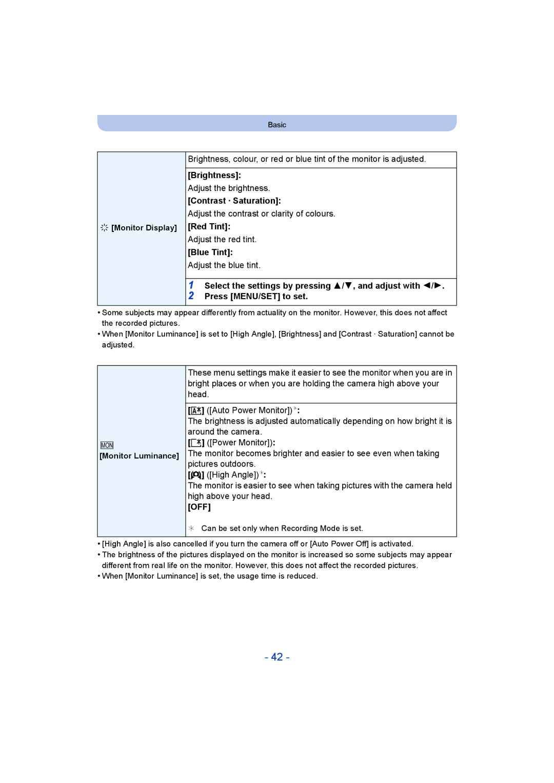 Panasonic F0214NK0, DMC-LZ40, VQT5G33 operating instructions Brightness, Contrast · Saturation, Red Tint, Blue Tint 