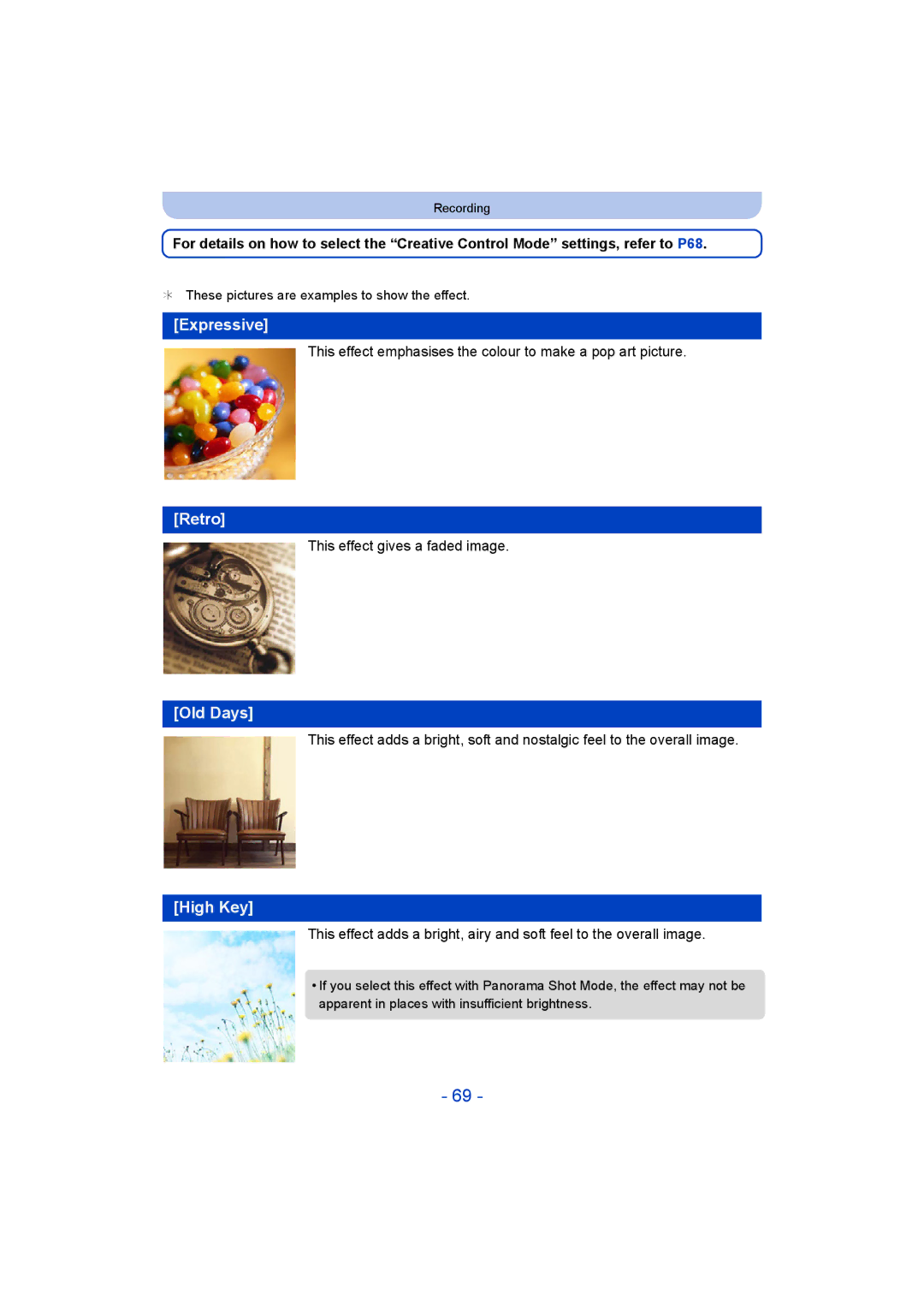 Panasonic F0214NK0, DMC-LZ40, VQT5G33 operating instructions Expressive, Retro, Old Days, High Key 