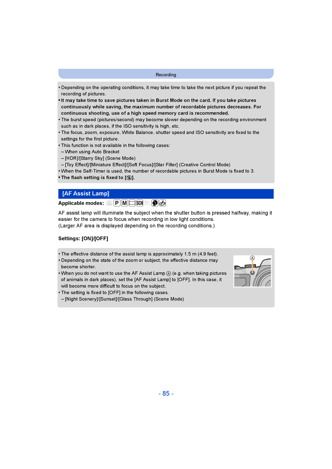 Panasonic DMC-LZ40, F0214NK0, VQT5G33 operating instructions AF Assist Lamp, Flash setting is fixed to Œ 