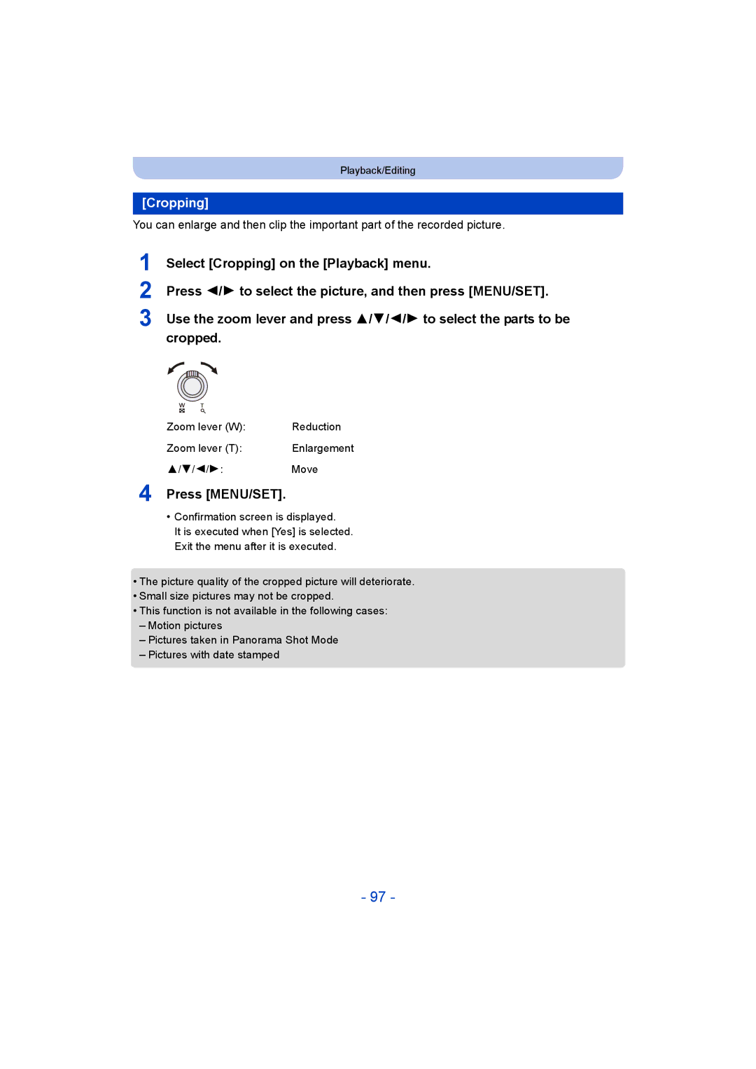 Panasonic DMC-LZ40, F0214NK0, VQT5G33 operating instructions Cropping, Press MENU/SET 