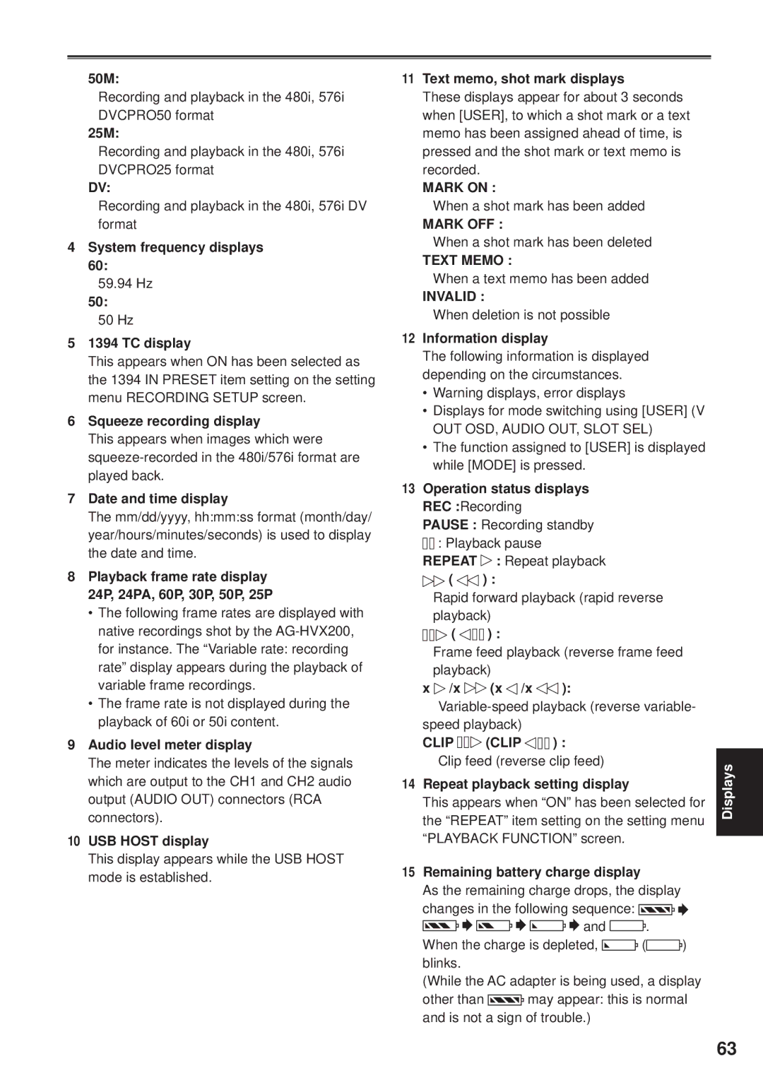 Panasonic F0707K0 -M, VQT1H84, AG-HPG10P operating instructions Mark on, Mark OFF, Text Memo, Invalid 