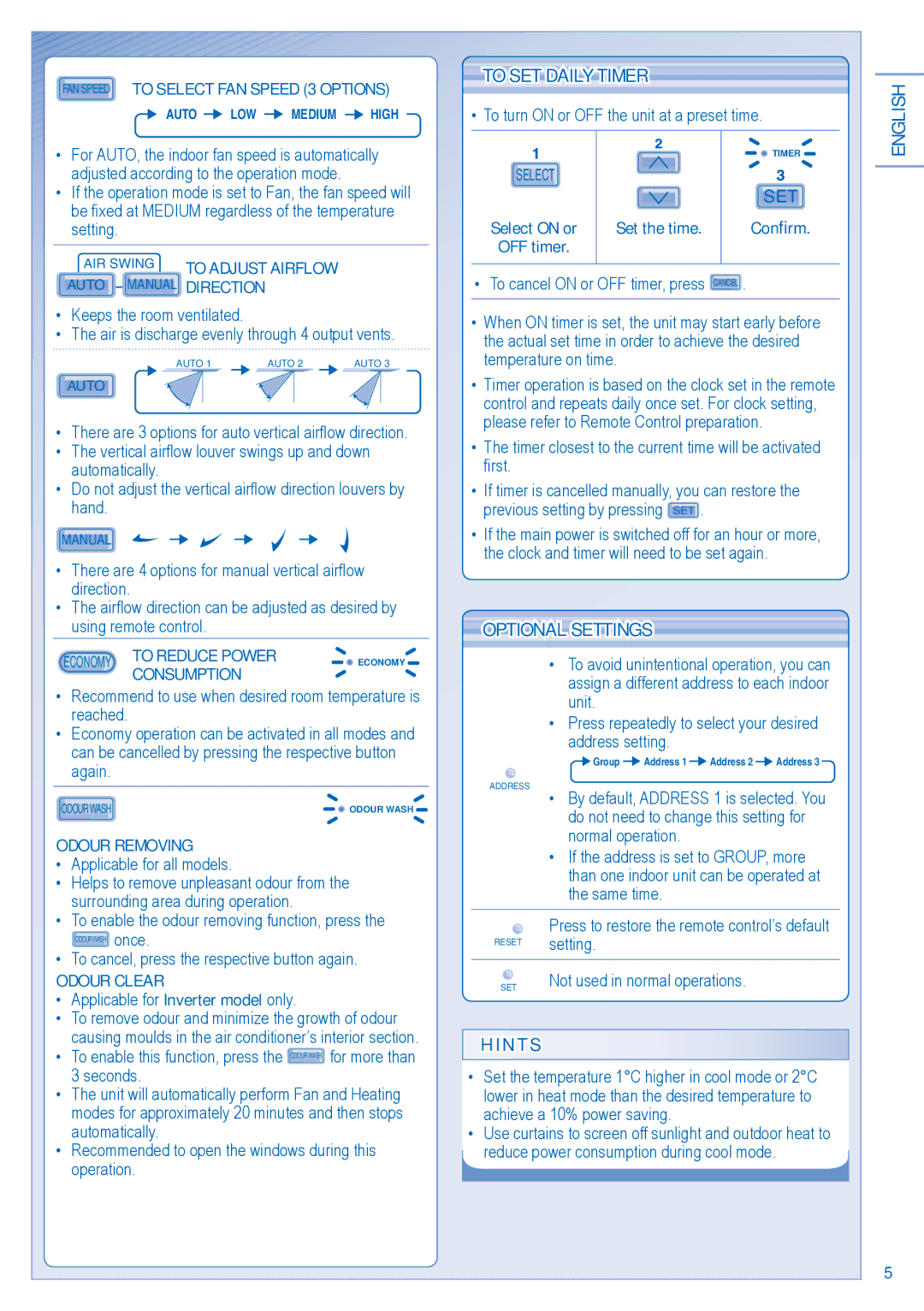 Panasonic F566077 operating instructions To SET Daily Timer, Optional Settings 