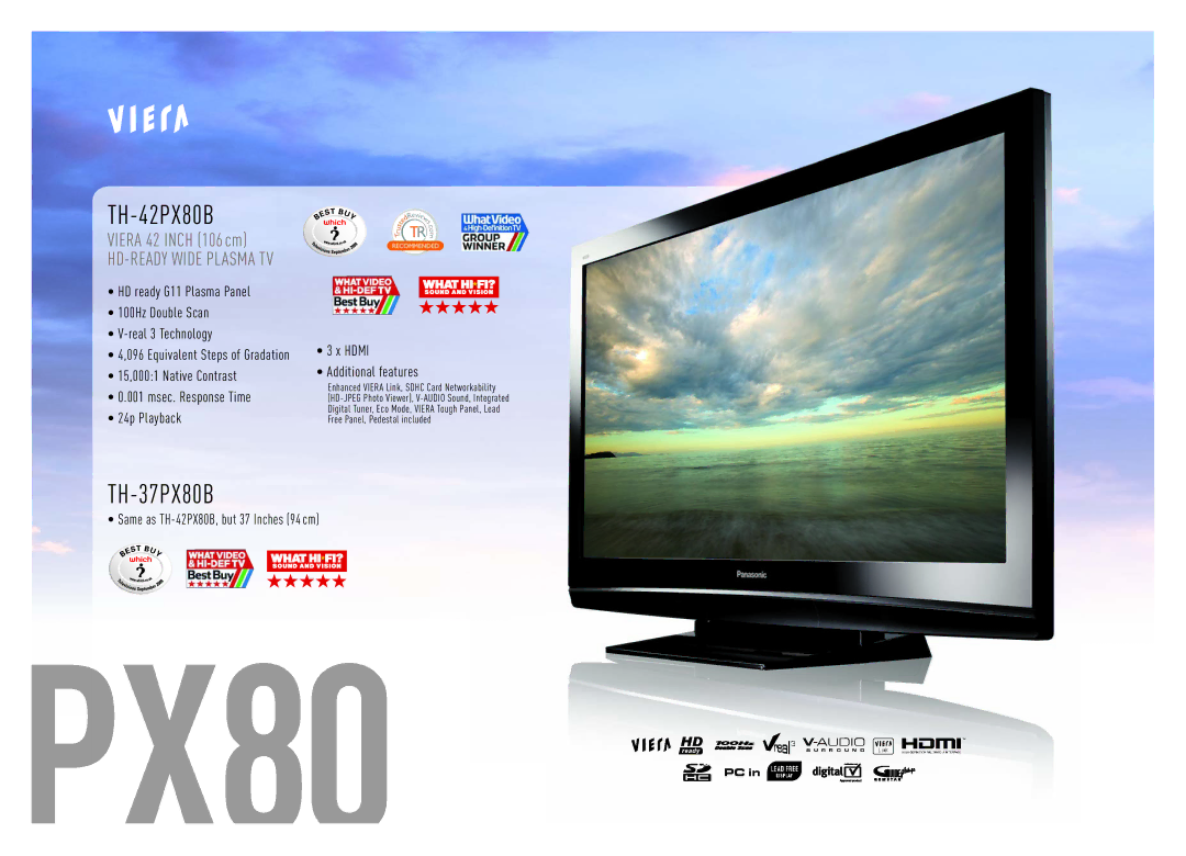 Panasonic Flat Screen TV manual TH-42PX80B, TH-37PX80B 