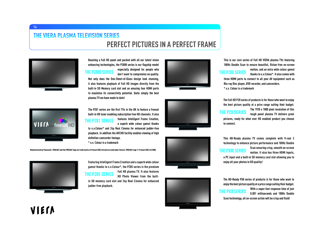 Panasonic Flat Screen TV manual Perfect Pictures In A Perfect Frame, The Viera Plasma Television Series 