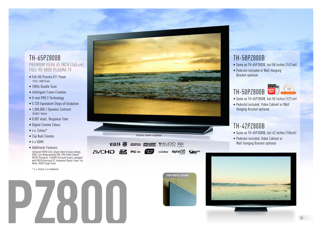 Panasonic Flat Screen TV TH-65PZ800B, TH-58PZ800B, TH-50PZ800B, TH-42PZ800B, J Â #, Full-Hd Wide Plasma Tv, 30,0001 Native 