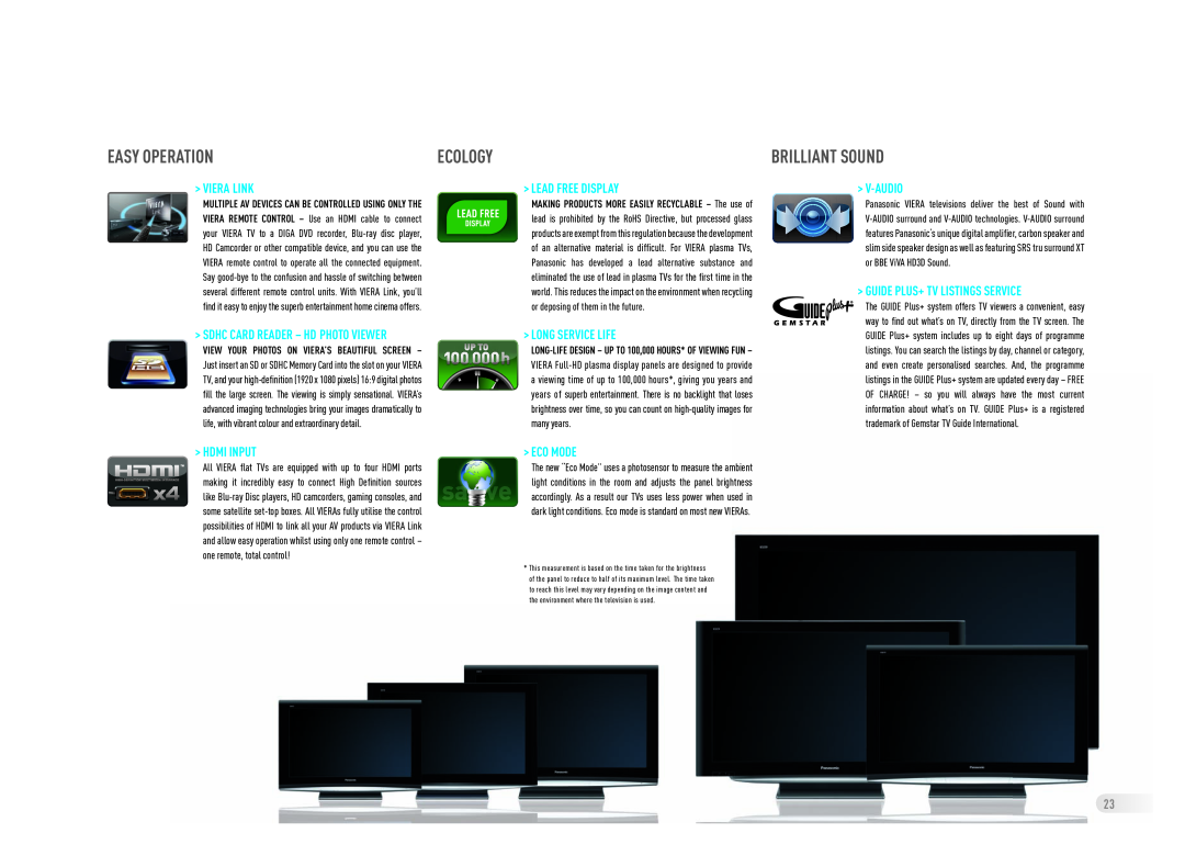 Panasonic Flat Screen TV manual Easy Operation, Brilliant Sound, Viera Link, Sdhc Card Reader - Hd Photo Viewer, Hdmi Input 