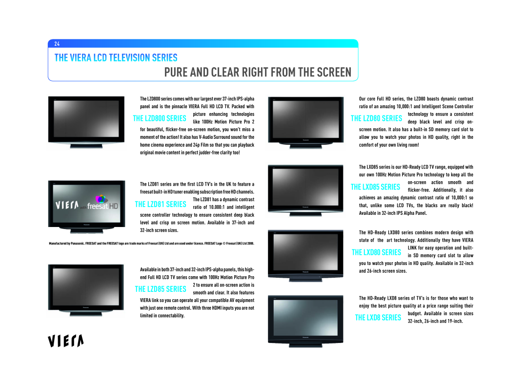 Panasonic Flat Screen TV manual Pure And Clear Right From The Screen, The Viera Lcd Television Series 