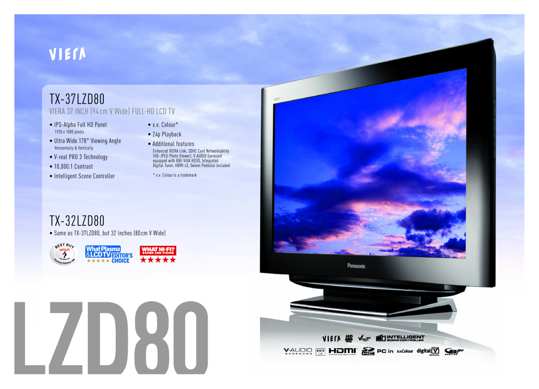 Panasonic Flat Screen TV manual TX-37LZD80, TX-32LZD80, VIERA 37 INCH 94 cm V Wide FULL-HD LCD TV 