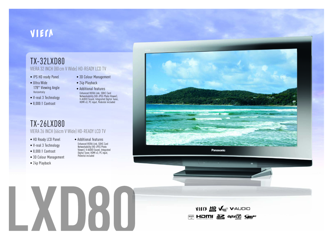 Panasonic Flat Screen TV manual TX-32LXD80, TX-26LXD80, VIERA 32 INCH 80 cm V Wide HD-READY LCD TV 
